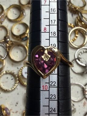 Vintage 1970s Heart Ring: Amethyst Swarovski Crystal, 18k Gold Plated 18k HGE
